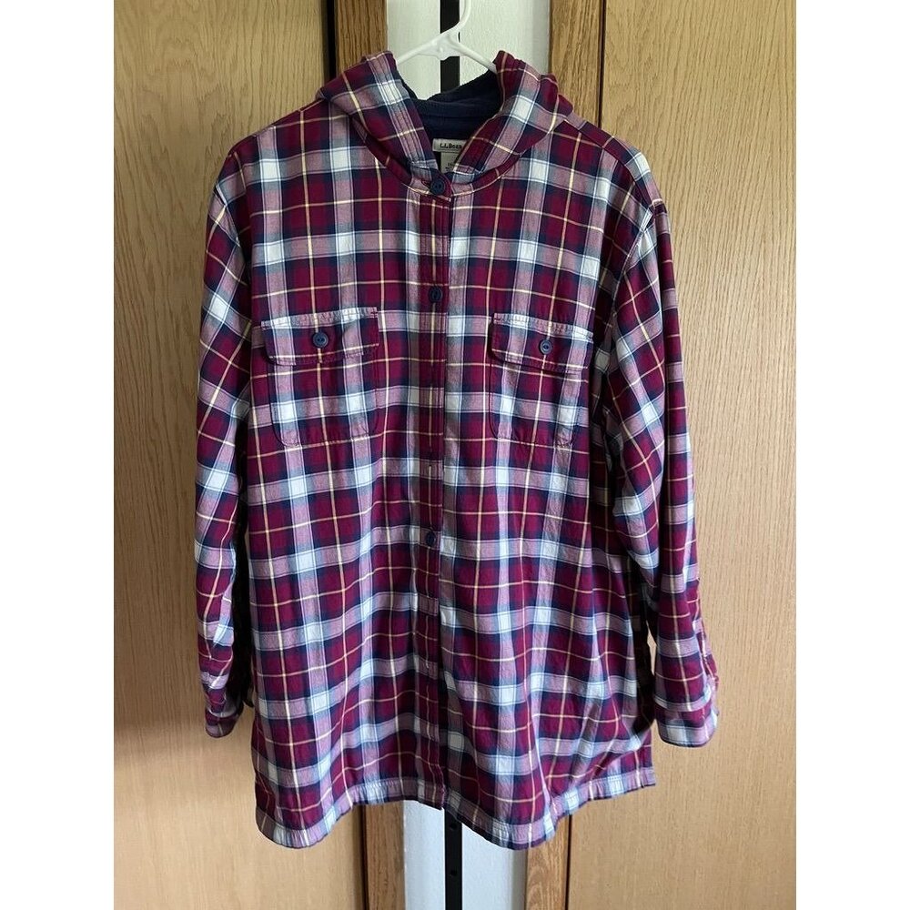 EUC L.L. Bean Womens 1X Plaid Hooded Jacket With Fleece Lining